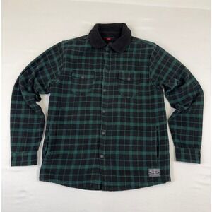 686 Parklan Mens Fleece Plaid Shirt Jacket Green Black Sherpa Collar Size Large